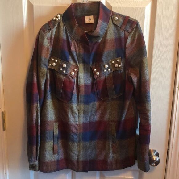 Cabi plaid and pearl zippered jacket sz M - Picture 3 of 8